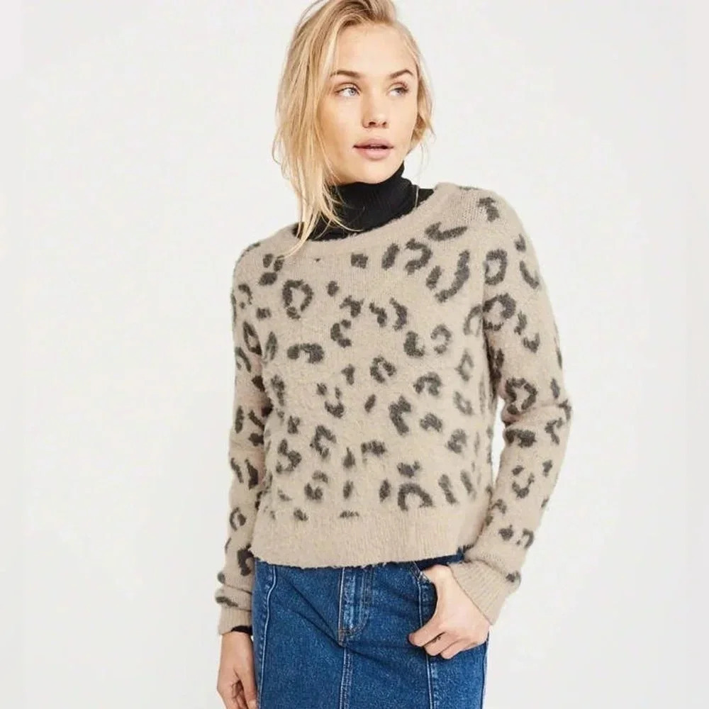 Abercrombie & Fitch Wool Blend Brushed Leopard Print Sweater Women’s Size XS A&F